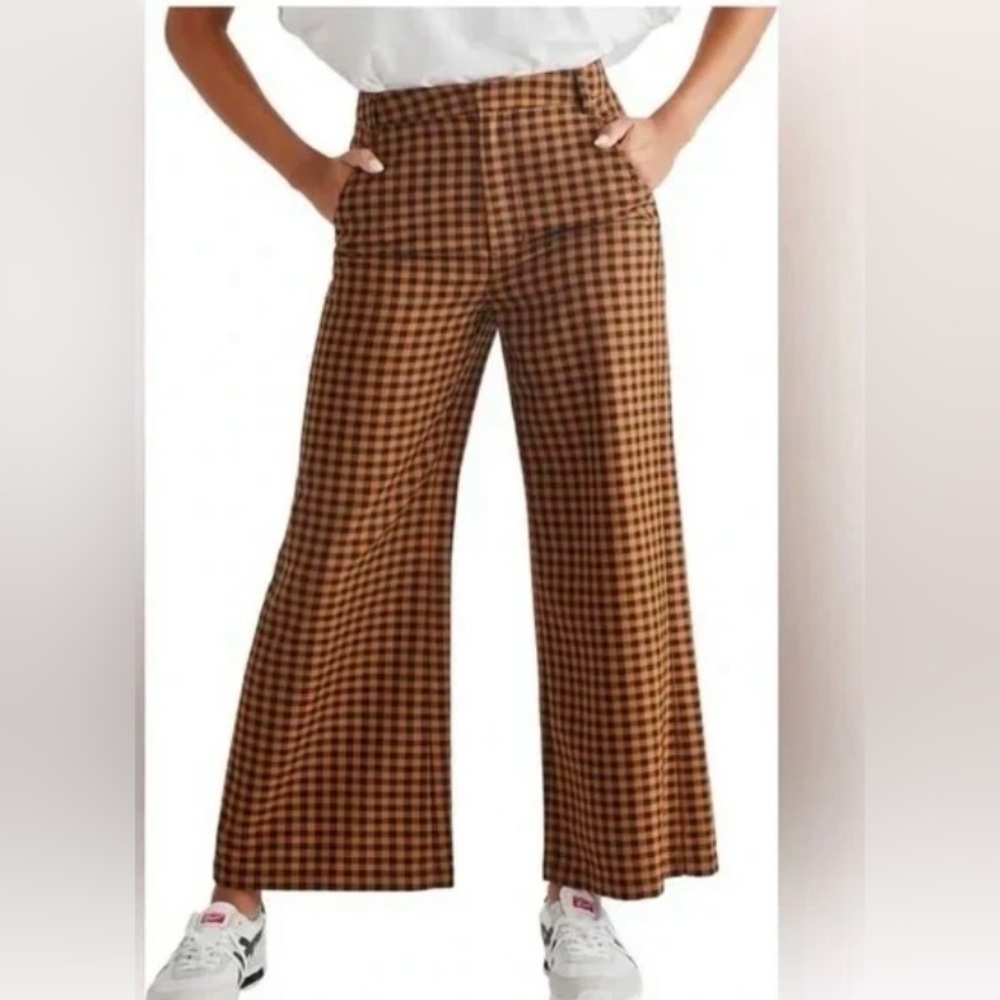 Free People Checkered wide leg pants trousers